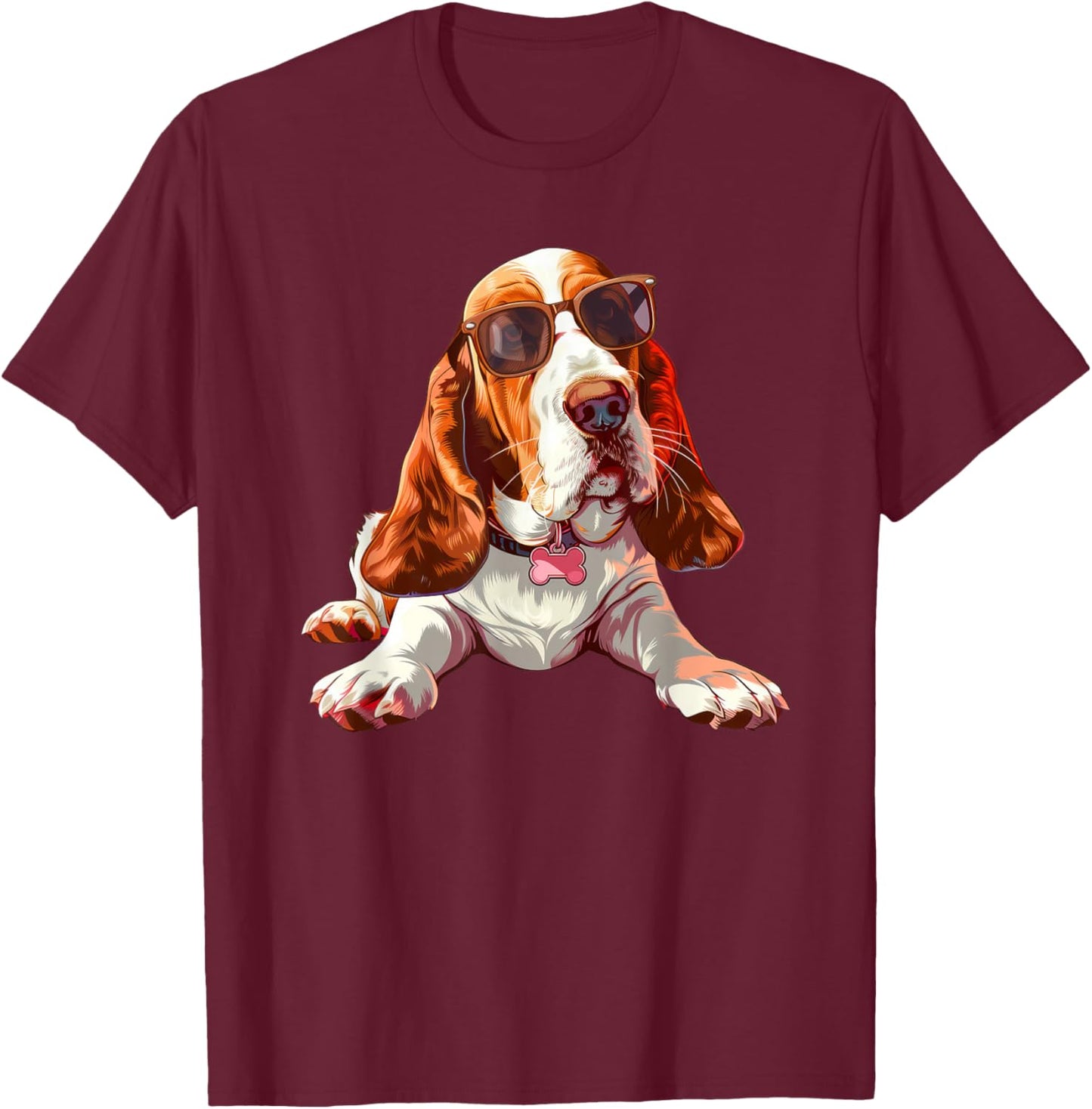 Basset Hound Dog Sunglasses T-Shirt - T-Shirt | Maroon
