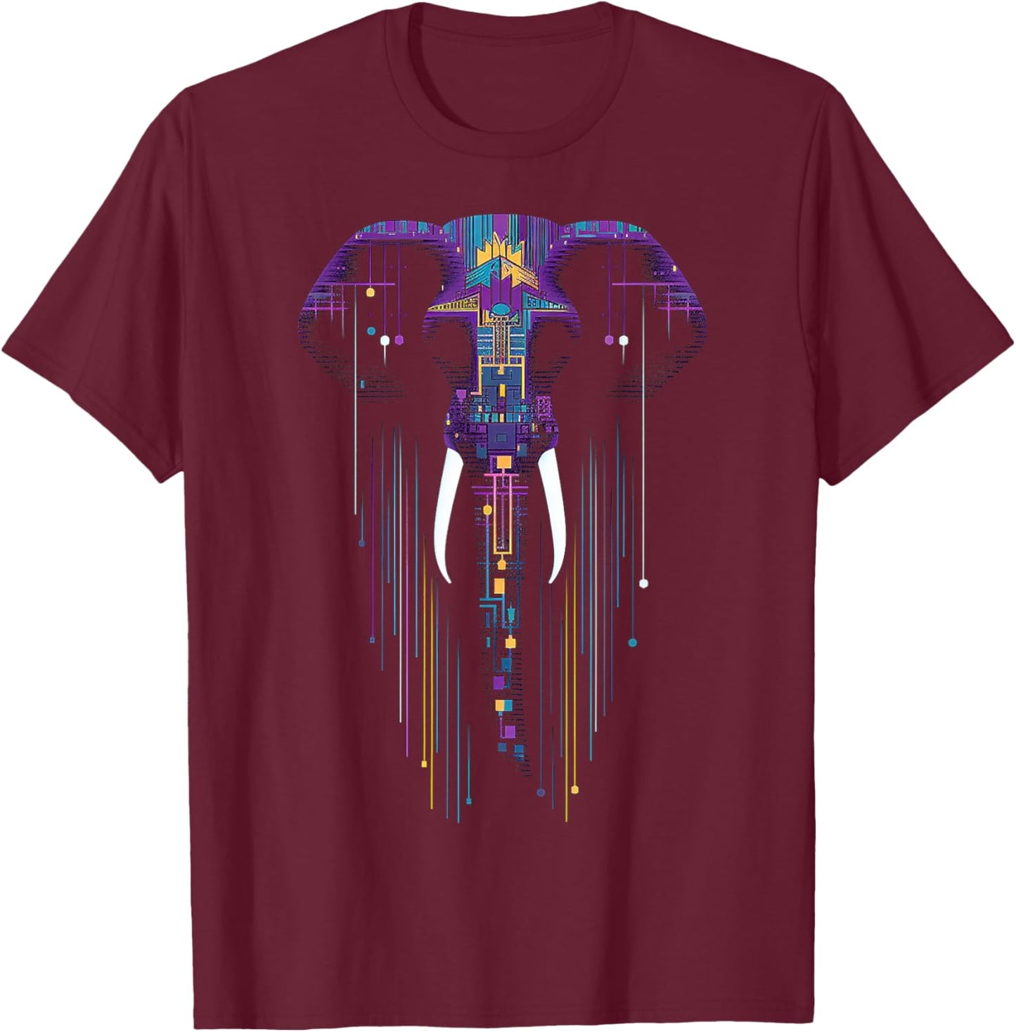 Elephant Geometric Mandala Fantasy Animal Art Elephant T-Shirt - T-Shirt | Maroon
