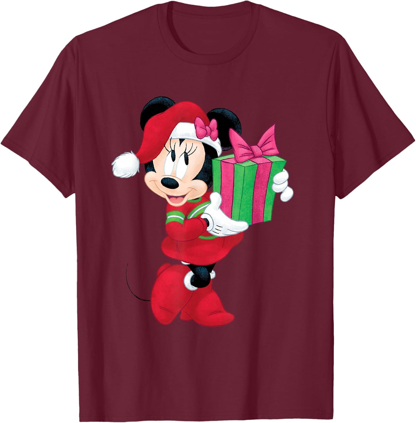Disney Minnie Mouse Holiday Present Graphic T-Shirt - T-Shirt | Maroon