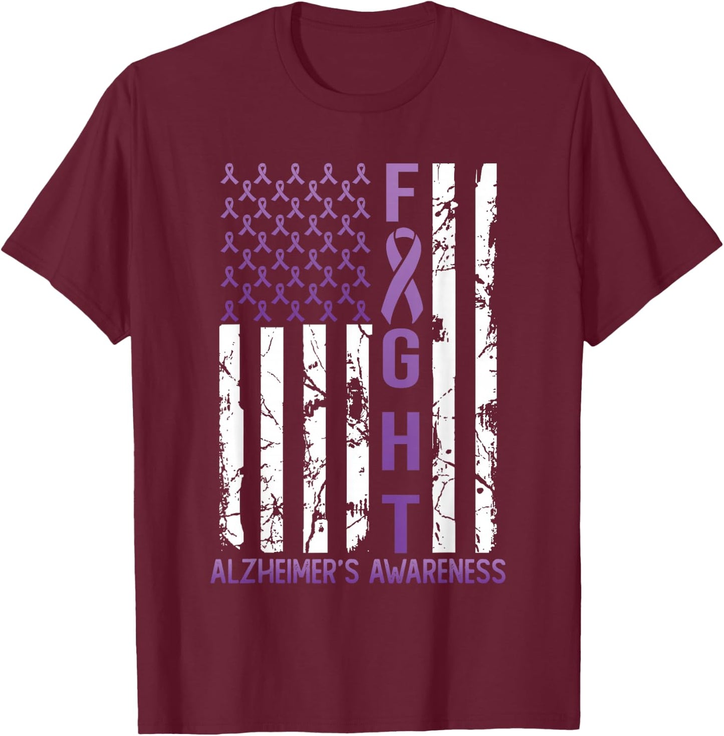 Alzheimer's Awareness Month Day USA Flag Ribbon Purple T-Shirt - T-Shirt | Maroon