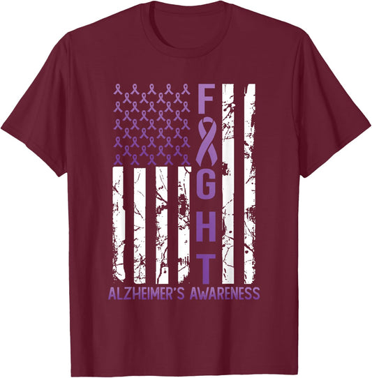 Alzheimer's Awareness Month Day USA Flag Ribbon Purple T-Shirt - T-Shirt | Maroon