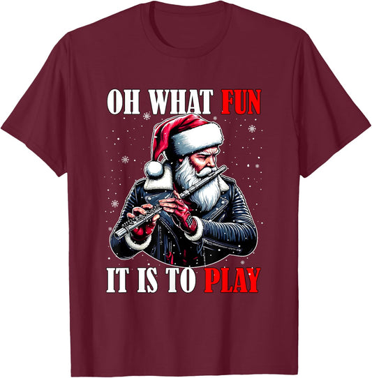 What Funny It Is To Play Christmas Santa Playing Flute T-Shirt - T-Shirt | Maroon