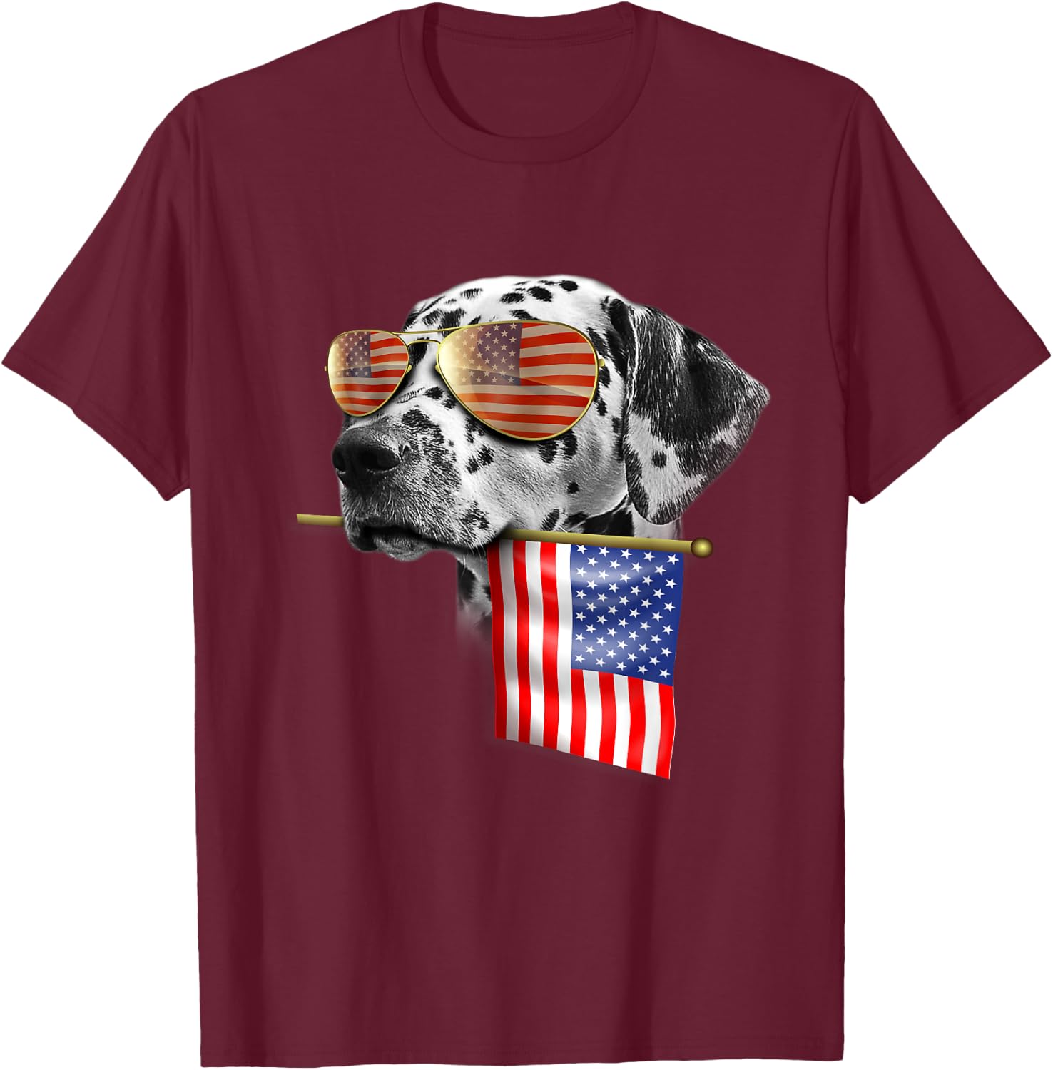 4th of July Shirt Fun American Flag Dalmatian Dog Lover Gift T-Shirt - T-Shirt | Maroon