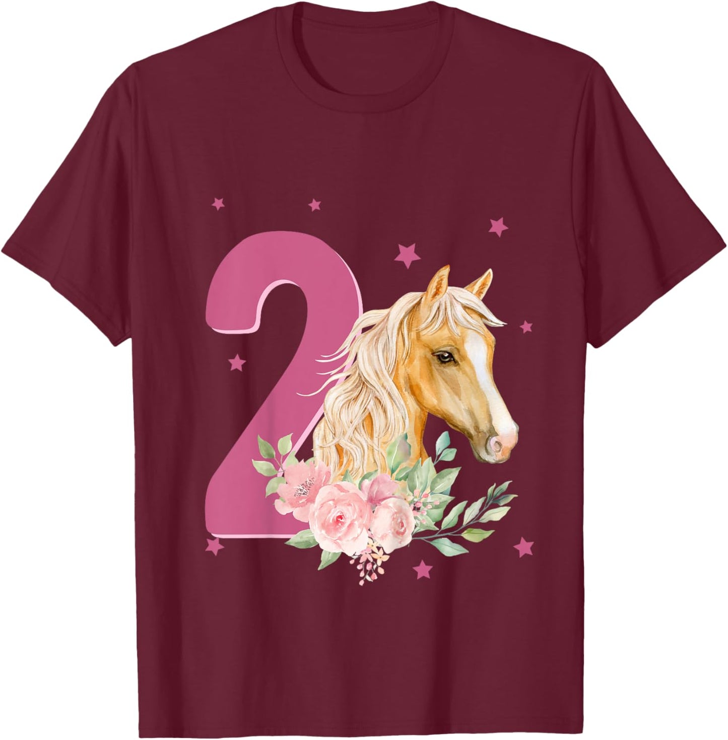 Kids 2nd Birthday Horse 2 Years Old Two Finally 2 Birthday Girl T-Shirt - T-Shirt | Maroon