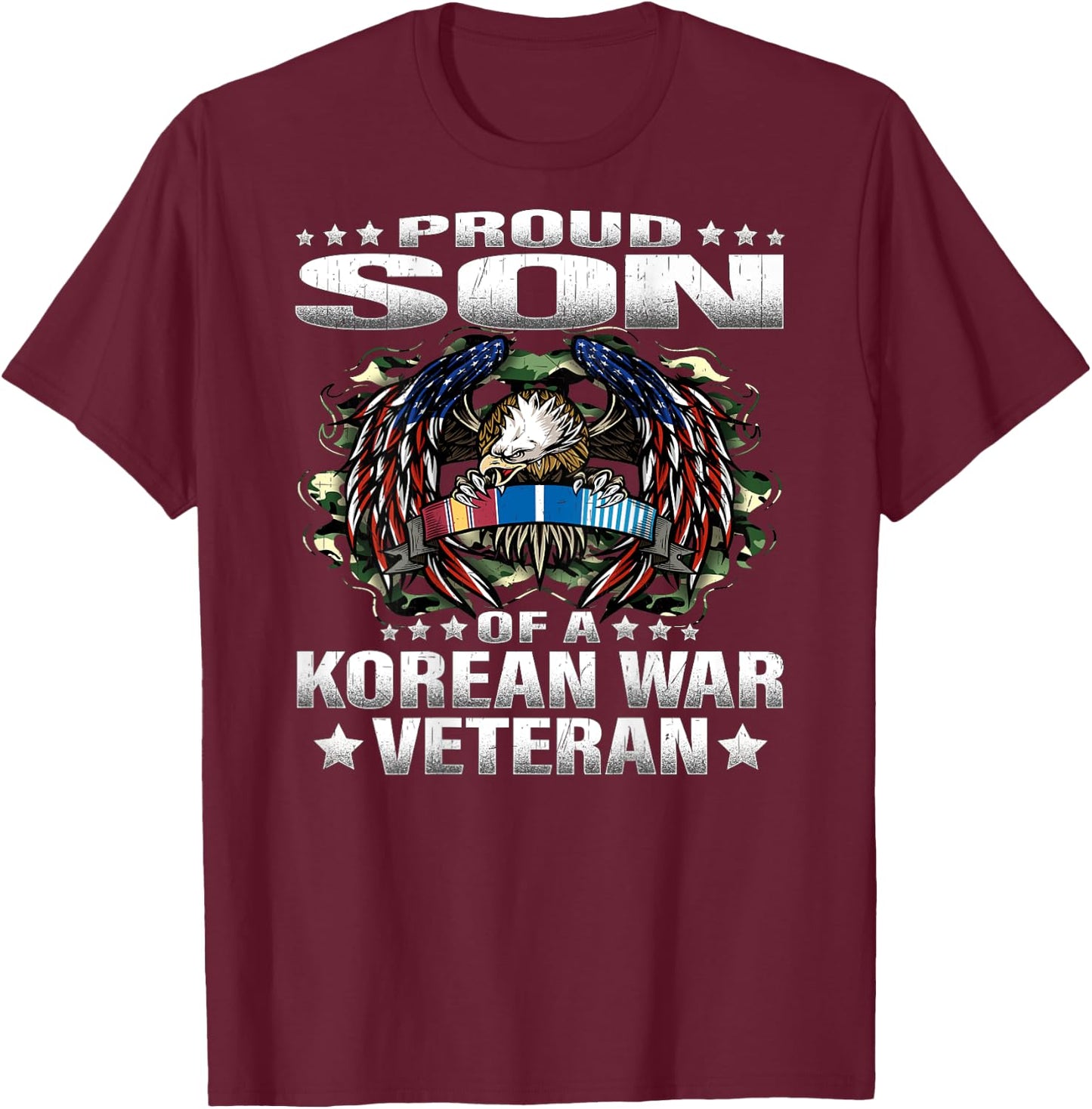 Proud Son Of A Korean War Veteran Military Vet's Child Gift T-Shirt - T-Shirt | Maroon