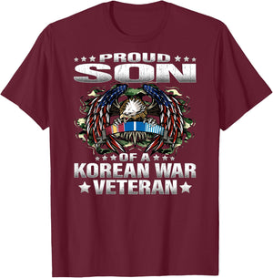 Proud Son Of A Korean War Veteran Military Vet's Child Gift T-Shirt - T-Shirt | Maroon