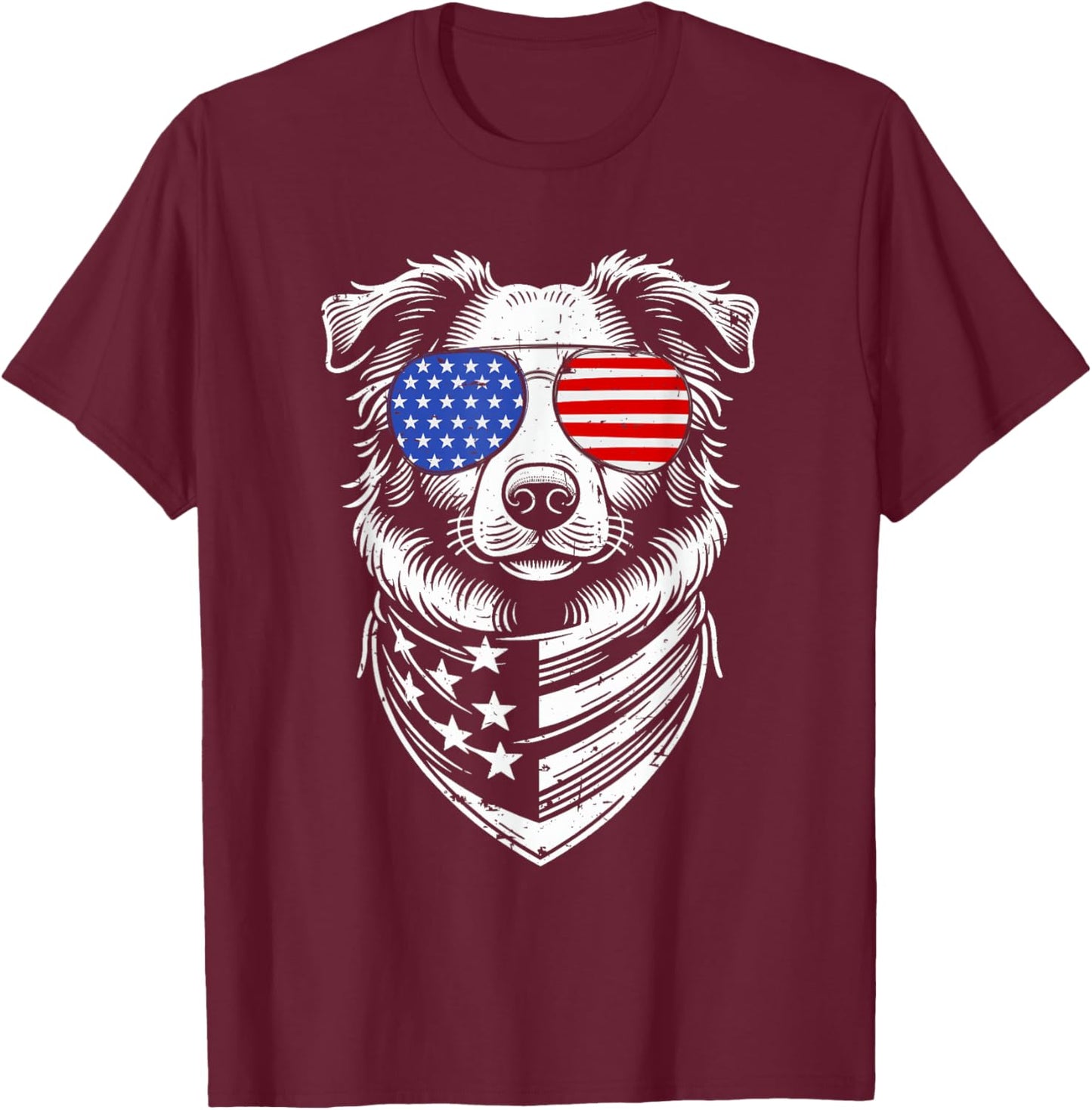 Australian Shepherd Patriotic 4th of July American US Flag T-Shirt - T-Shirt | Maroon