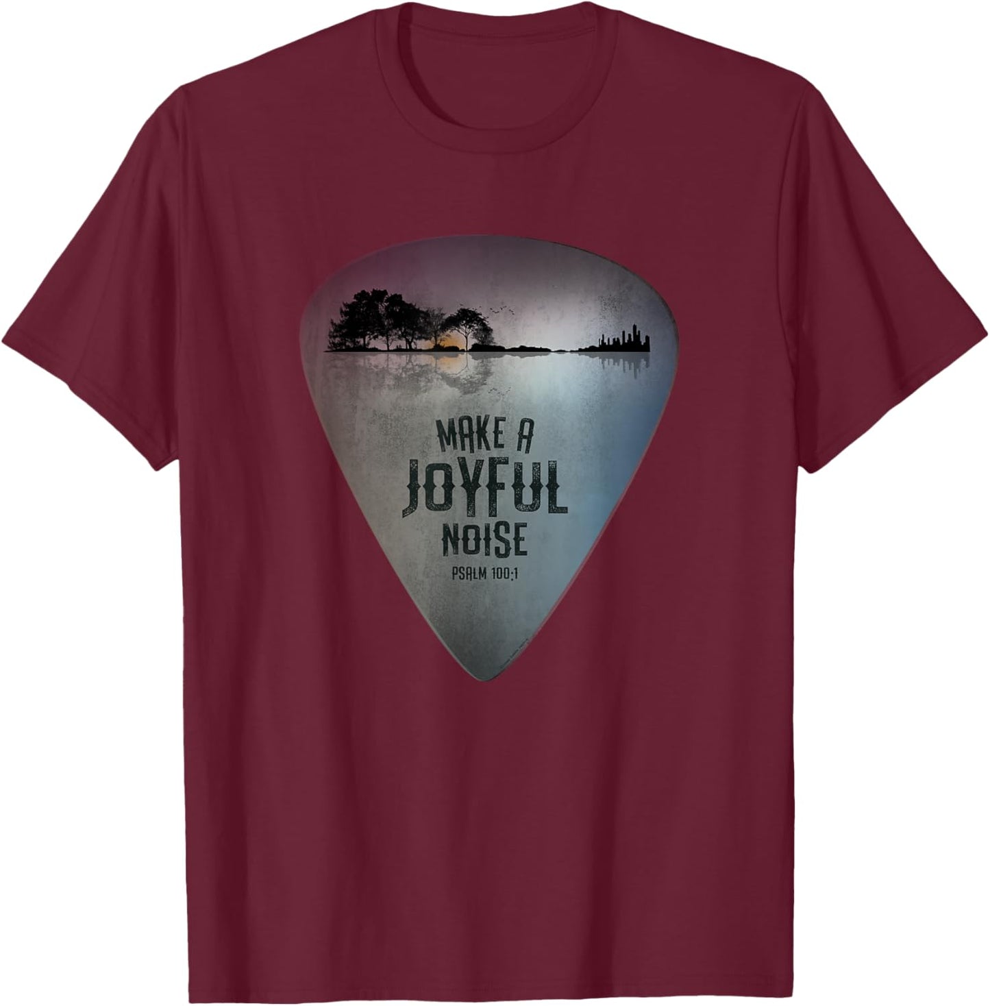 Guitar Lake Reflections Make a Joyful Noise Bible Verse T-Shirt - T-Shirt | Maroon