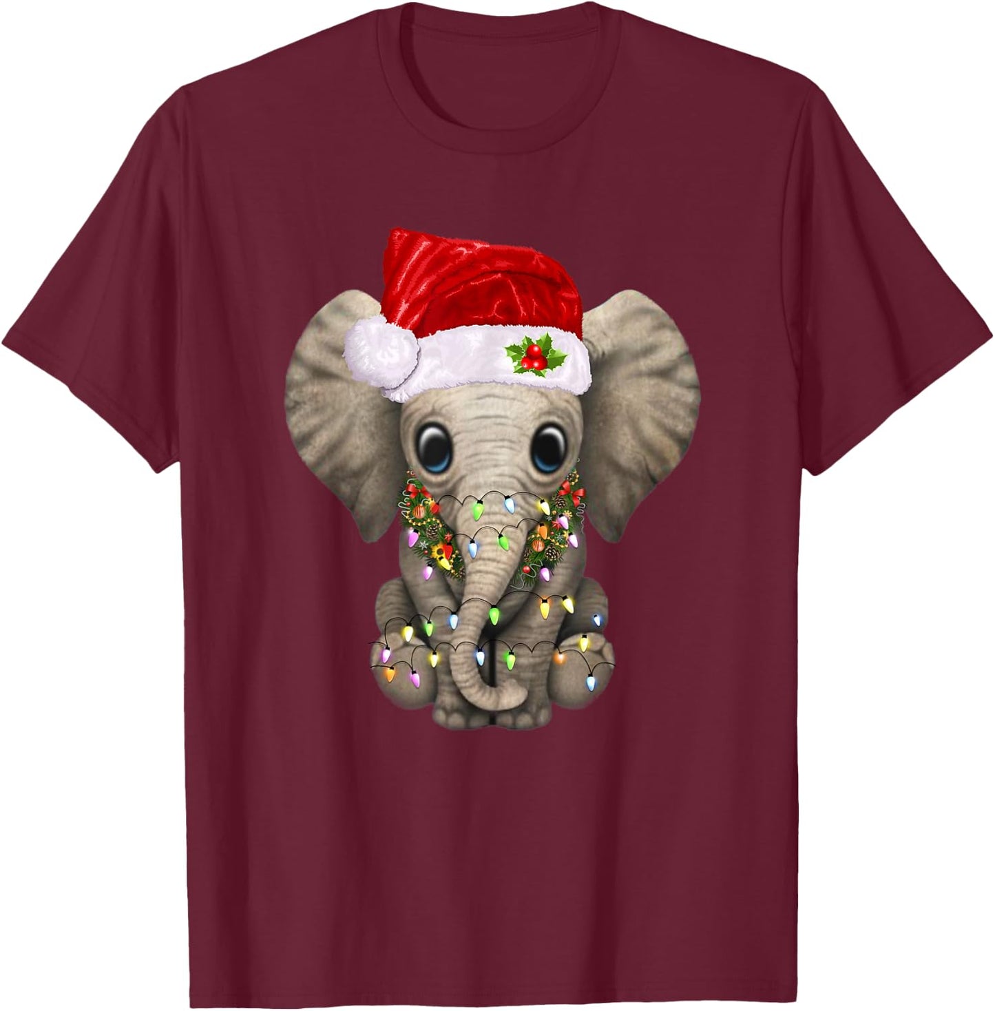 Cute Elephant Christmas Light Funny Elephant Lover Xmas Gift T-Shirt - T-Shirt | Maroon