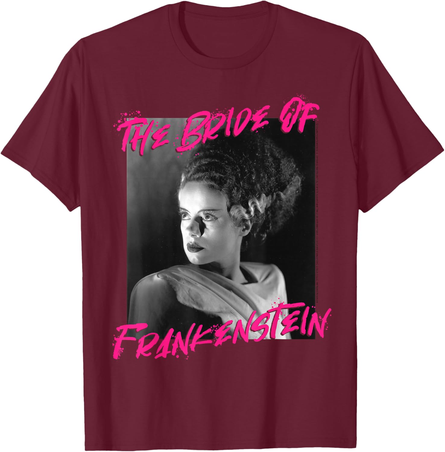 Universal Monsters The Bride Of Frankenstein Paint Splatter T-Shirt - T-Shirt | Maroon