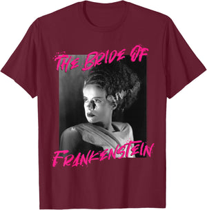 Universal Monsters The Bride Of Frankenstein Paint Splatter T-Shirt - T-Shirt | Maroon
