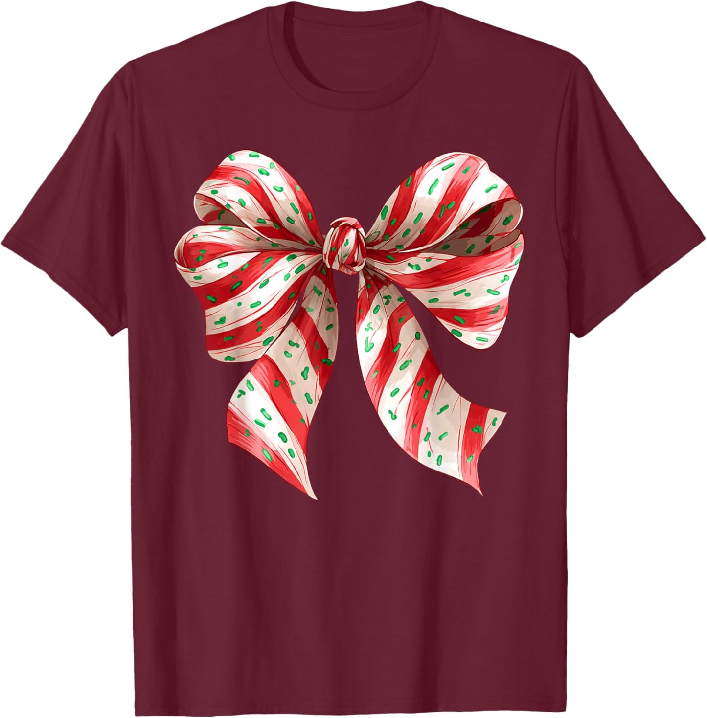 Coquette Bow Christmas Tree Cake Christmas Girls Women T-Shirt - T-Shirt | Maroon