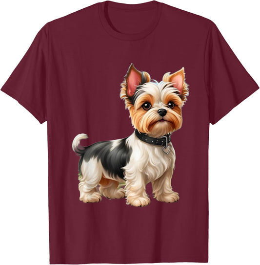 Biewer Terrier Design Dog T-Shirt - T-Shirt | Maroon