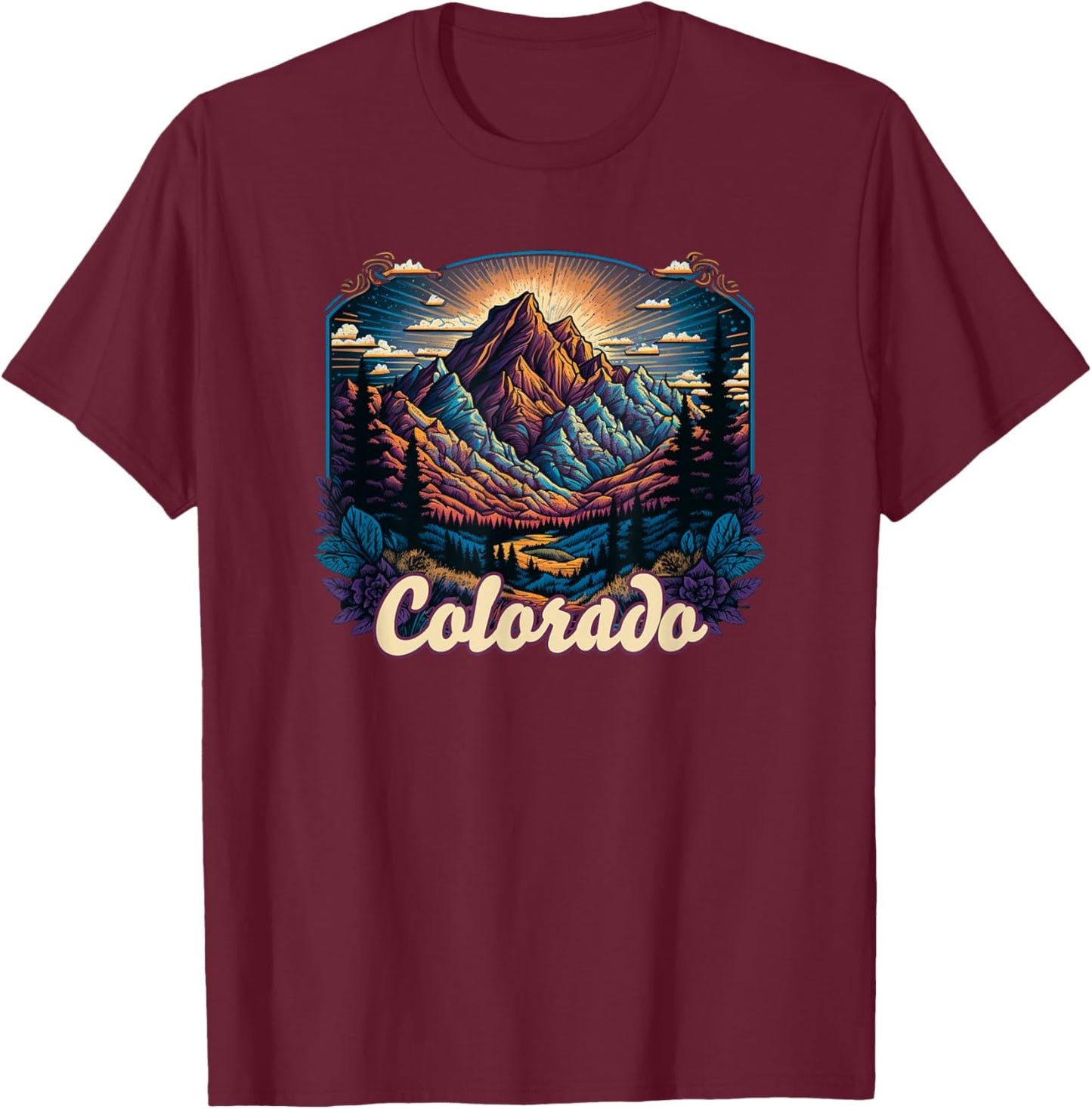 Colorado Mountains Classic Graphic Design Colorado T-Shirt - T-Shirt | Maroon