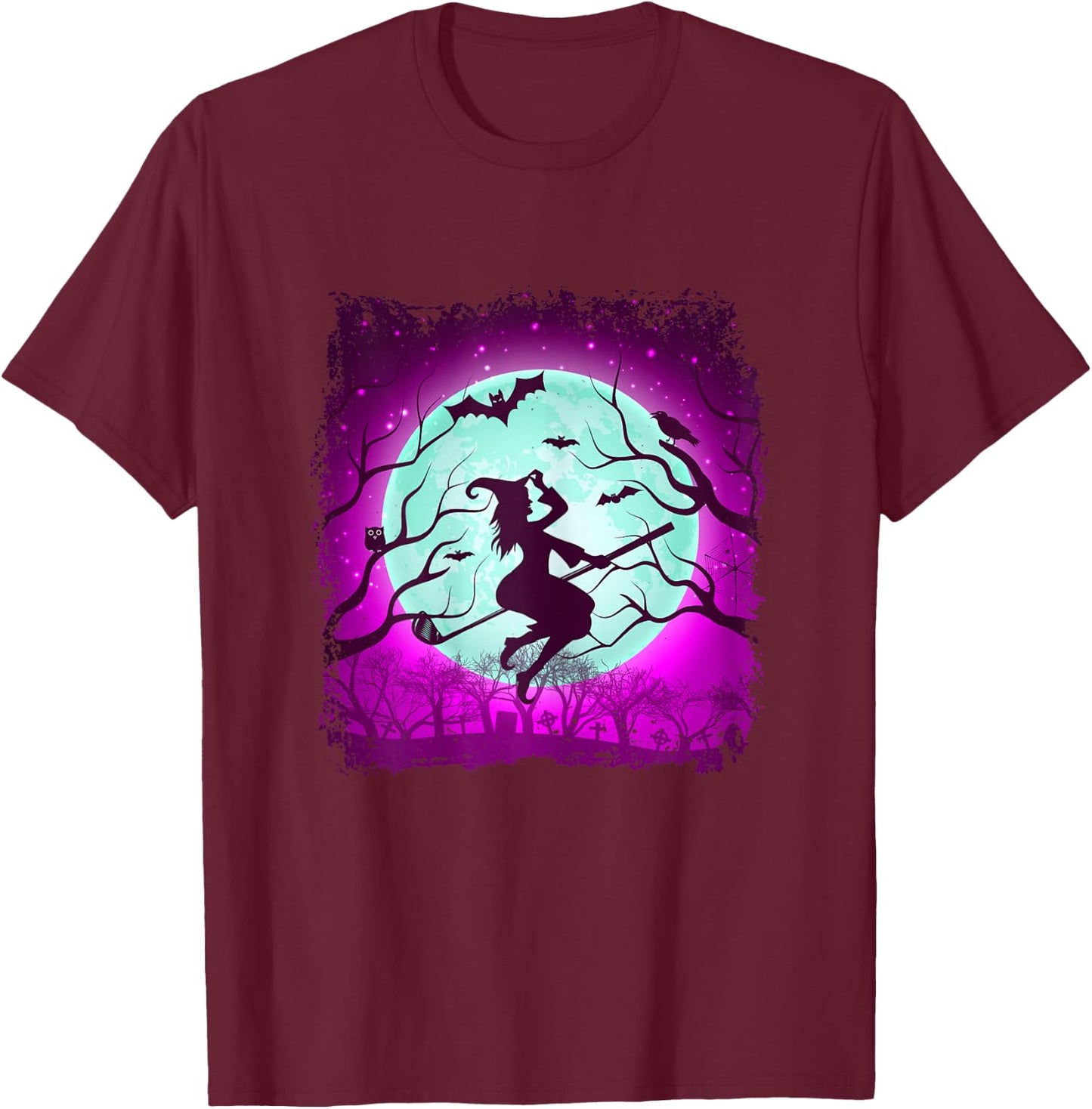 Golf Witch Riding Golf Stick Funny Halloween Golf Player T-Shirt - T-Shirt | Maroon