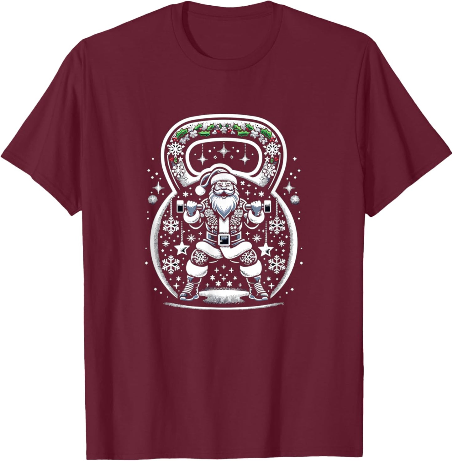 Buff Santa Kettlebell Christmas T-Shirt - T-Shirt | Maroon