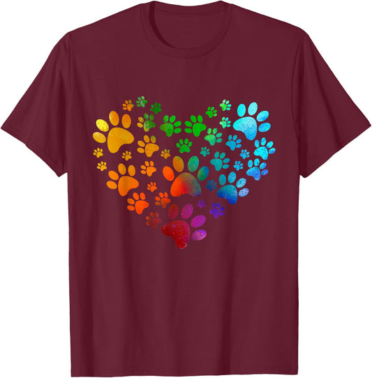 Paw Heart Paw Print Dog Heart Dog Accessories Gift Women Girls Kids T-Shirt - T-Shirt | Maroon