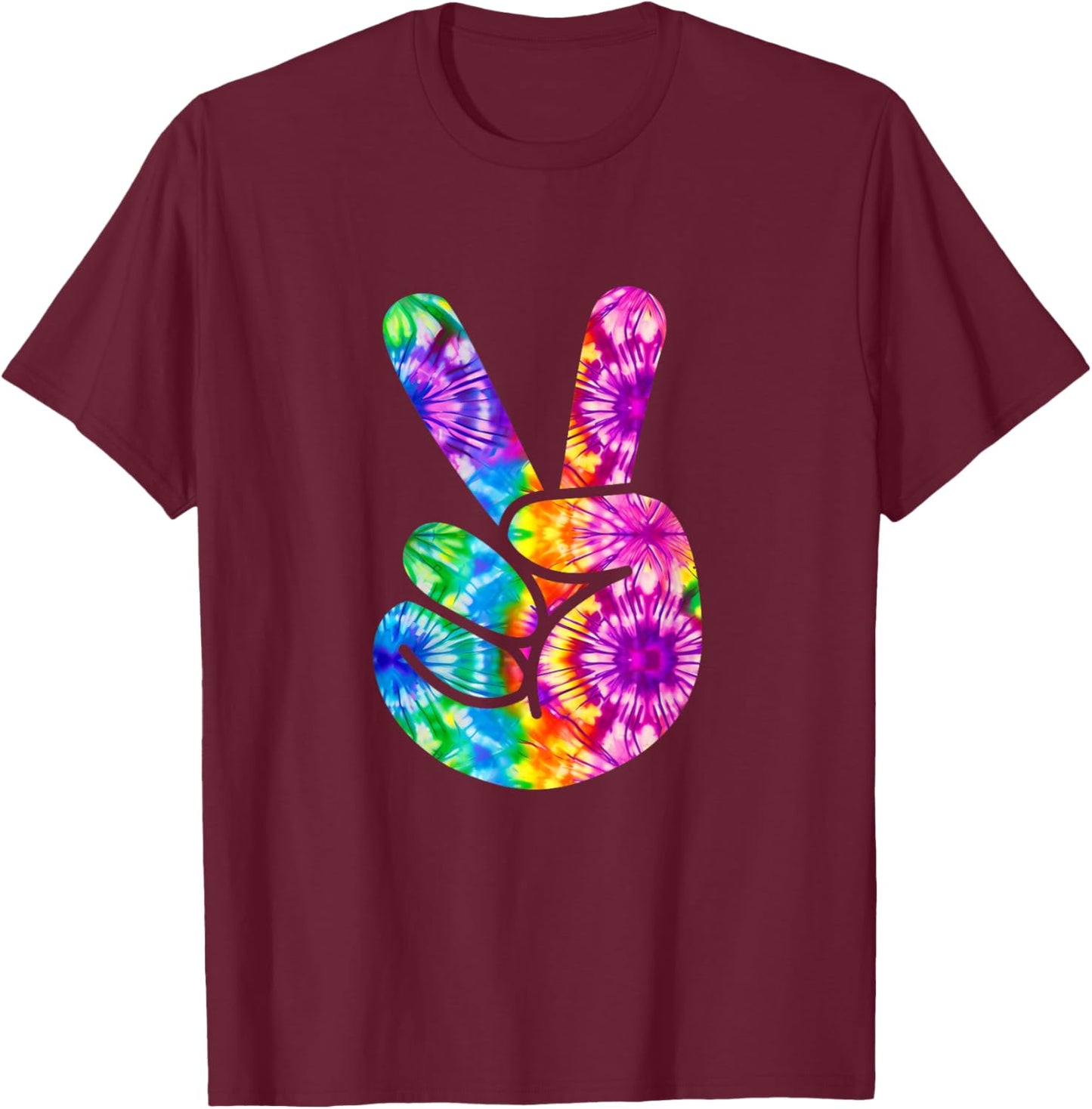 Tie Dye Groovy Peace Sign 70s Hippie Vintage Girls and Women T-Shirt - T-Shirt | Maroon