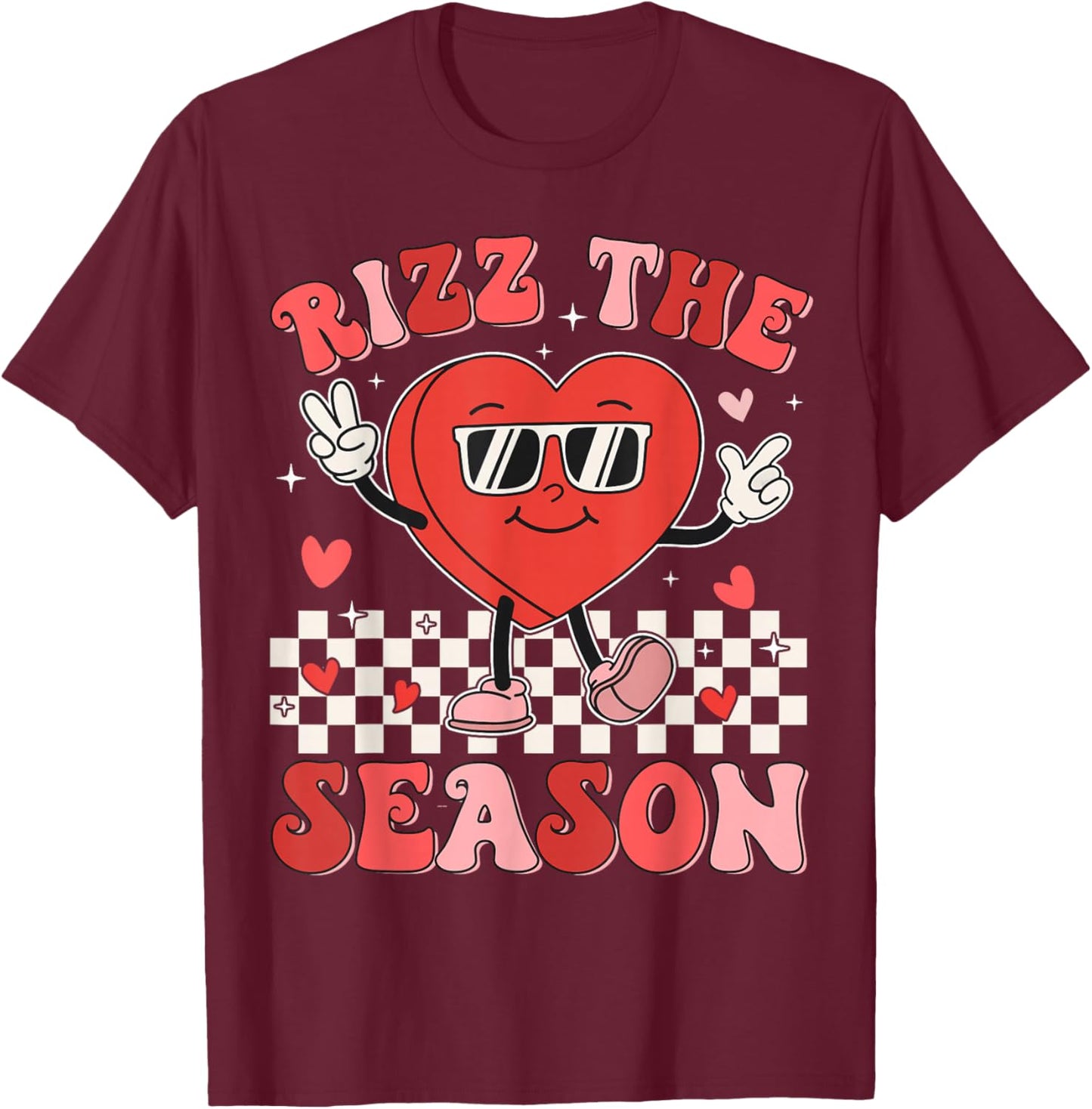 Rizz the Season Funny Valentine Groovy Valentine Rizzler T-Shirt - T-Shirt | Maroon