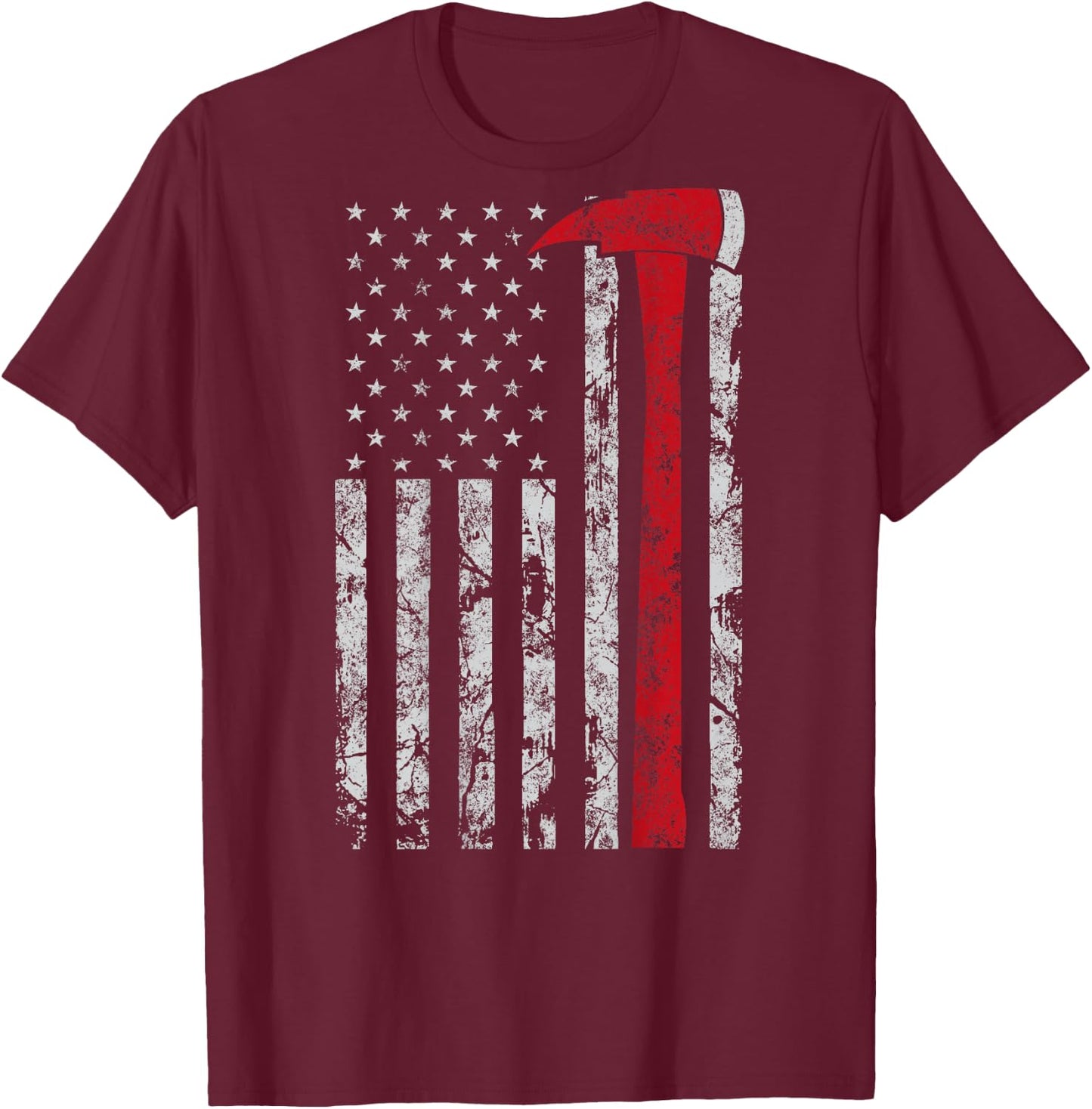 Thin red line Axe American Flag Patriot Firefighter Gift T-Shirt - T-Shirt | Maroon