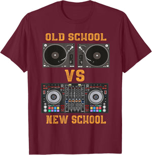 Old School DJ VS New School DJ Gifts Equipment Table T-Shirt - T-Shirt | Maroon