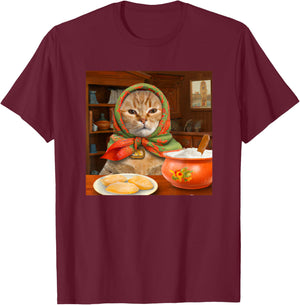 Babushka Tabby Cat Polish Cat Design T-Shirt - T-Shirt | Maroon