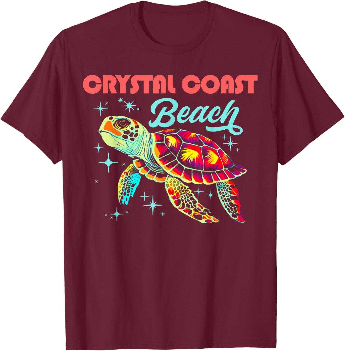 Crystal Coast Beach NC Artistic Sea Turtle Retro Women Kids T-Shirt - T-Shirt | Maroon