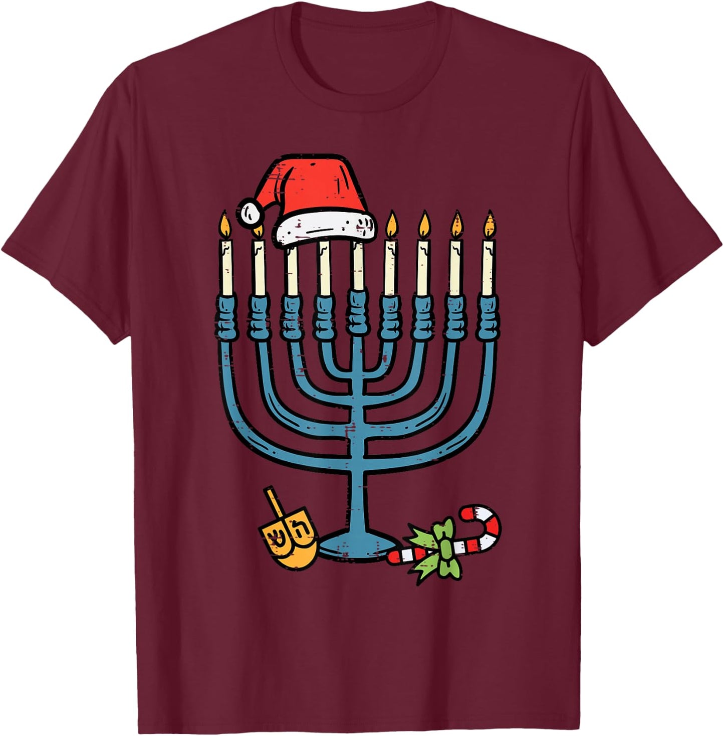 Christmas Hat Menorah Jew Hanukkah Chanukah Men Women Kids T-Shirt - T-Shirt | Maroon
