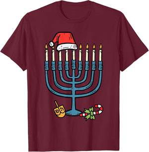 Christmas Hat Menorah Jew Hanukkah Chanukah Men Women Kids T-Shirt - T-Shirt | Maroon