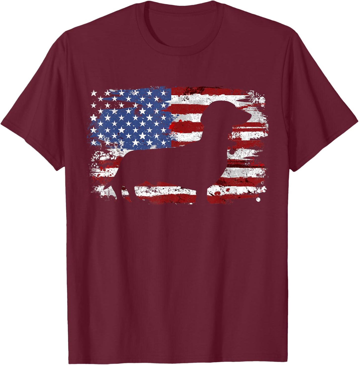 Dachshund Weiner Vintage American Flag Small T-Shirt - T-Shirt | Maroon