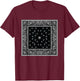 Men's Black White Bandana Print Black Paisley Pattern T-Shirt - T-Shirt | Maroon