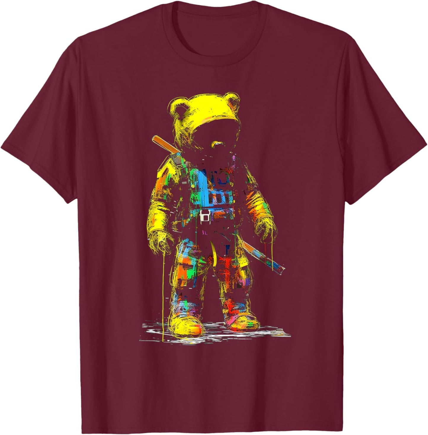 Bear Painting Drawing Colorful Animal Art Bear T-Shirt - T-Shirt | Maroon
