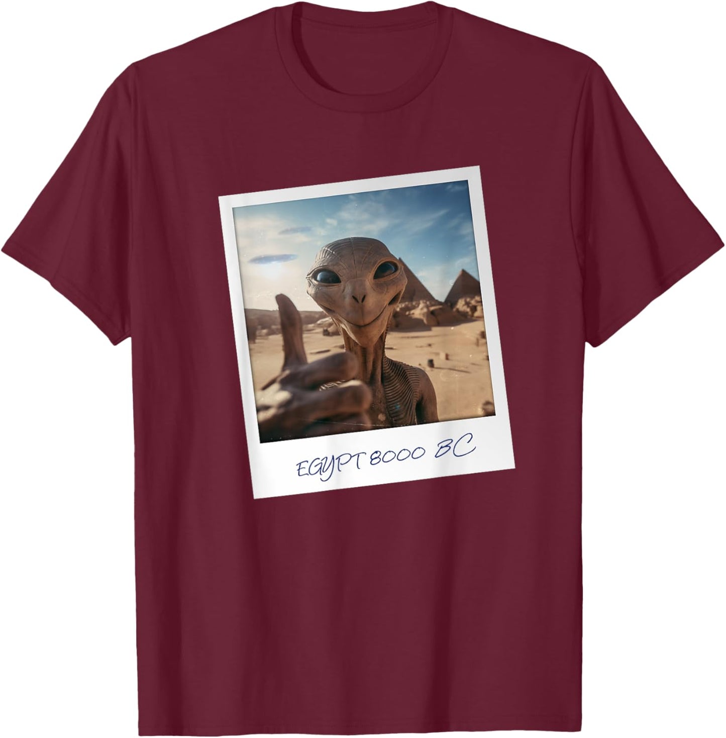Aliens Building Pyramids UFO Conspiracy Theory Sarcasm T-Shirt - T-Shirt | Maroon