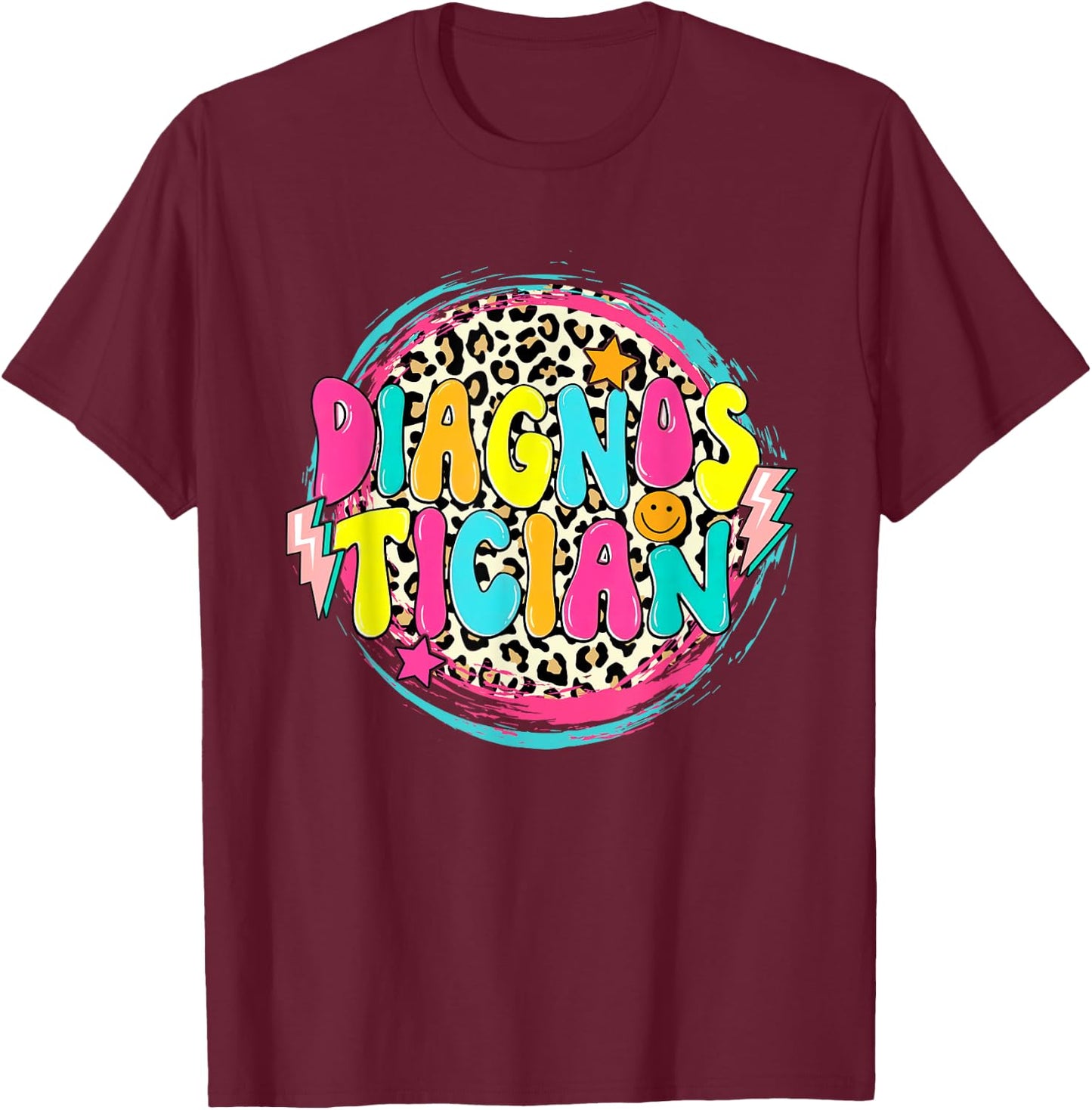 Retro Groovy Educational Diagnostician Leopard Circle T-Shirt - T-Shirt | Maroon