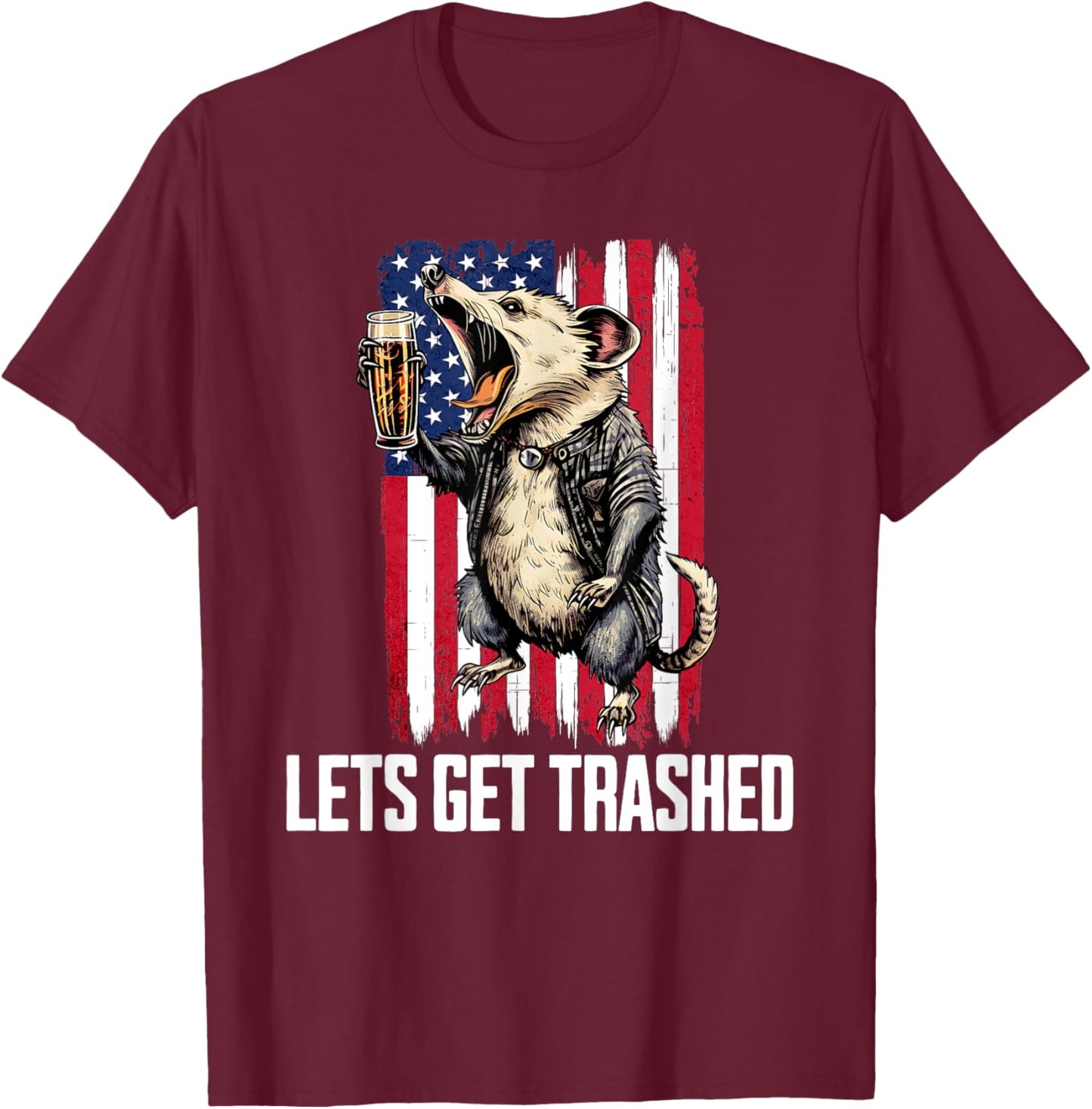 4th of July Awesome Possum Drinking A Beer Funny Opossum Men T-Shirt - T-Shirt | Maroon