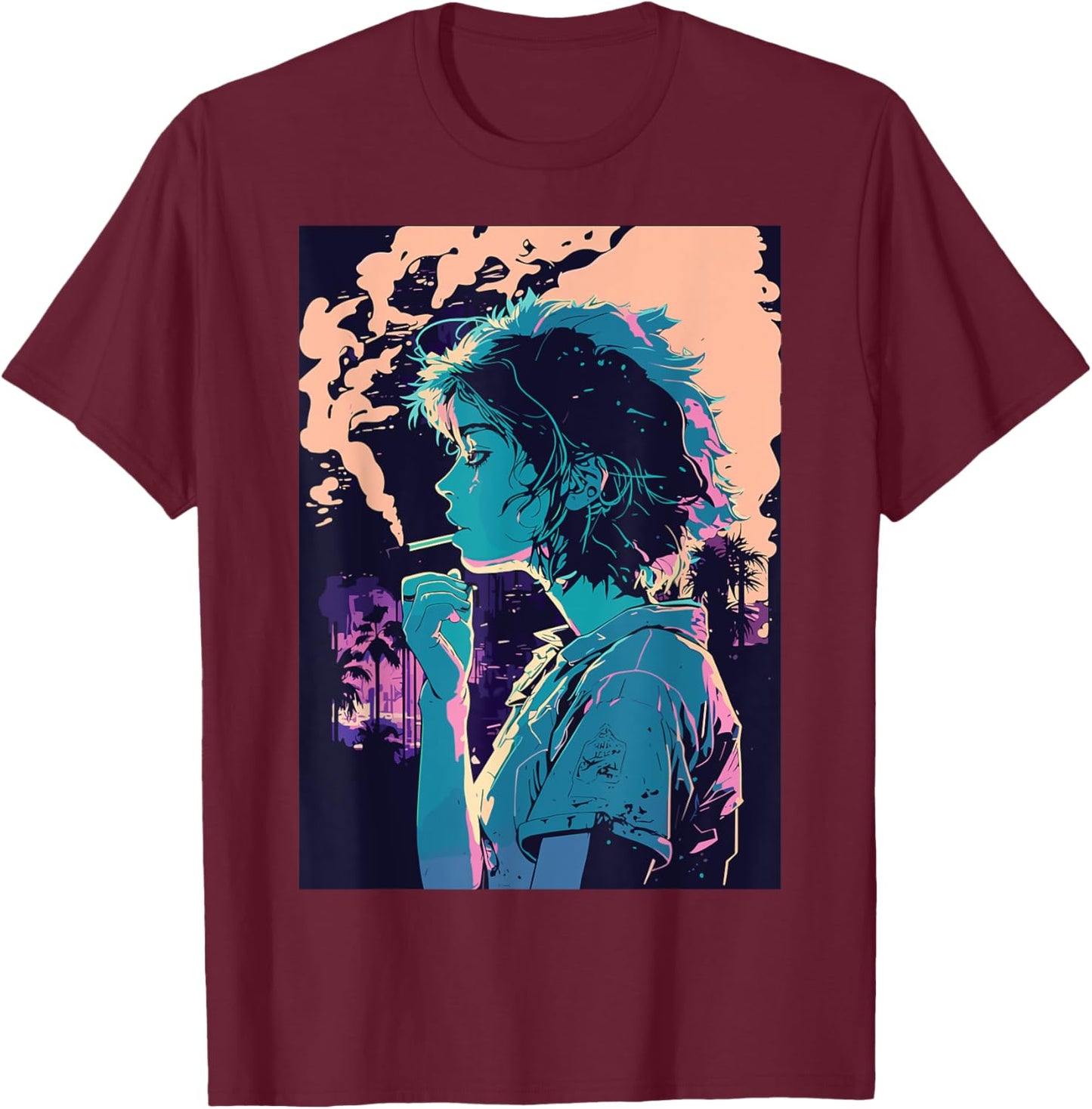 Japanese Vaporwave Sad Anime Girl Indie Aesthetic Otaku T-Shirt - T-Shirt | Maroon