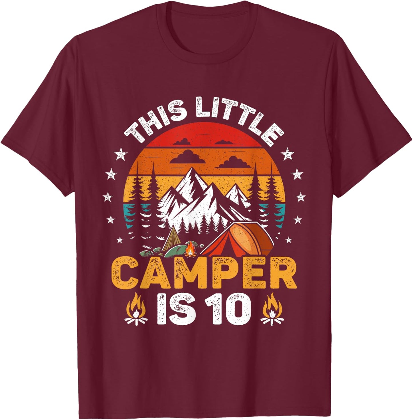 This Little Camper is 10 Year Old 10th Birthday Camping Bday T-Shirt - T-Shirt | Maroon