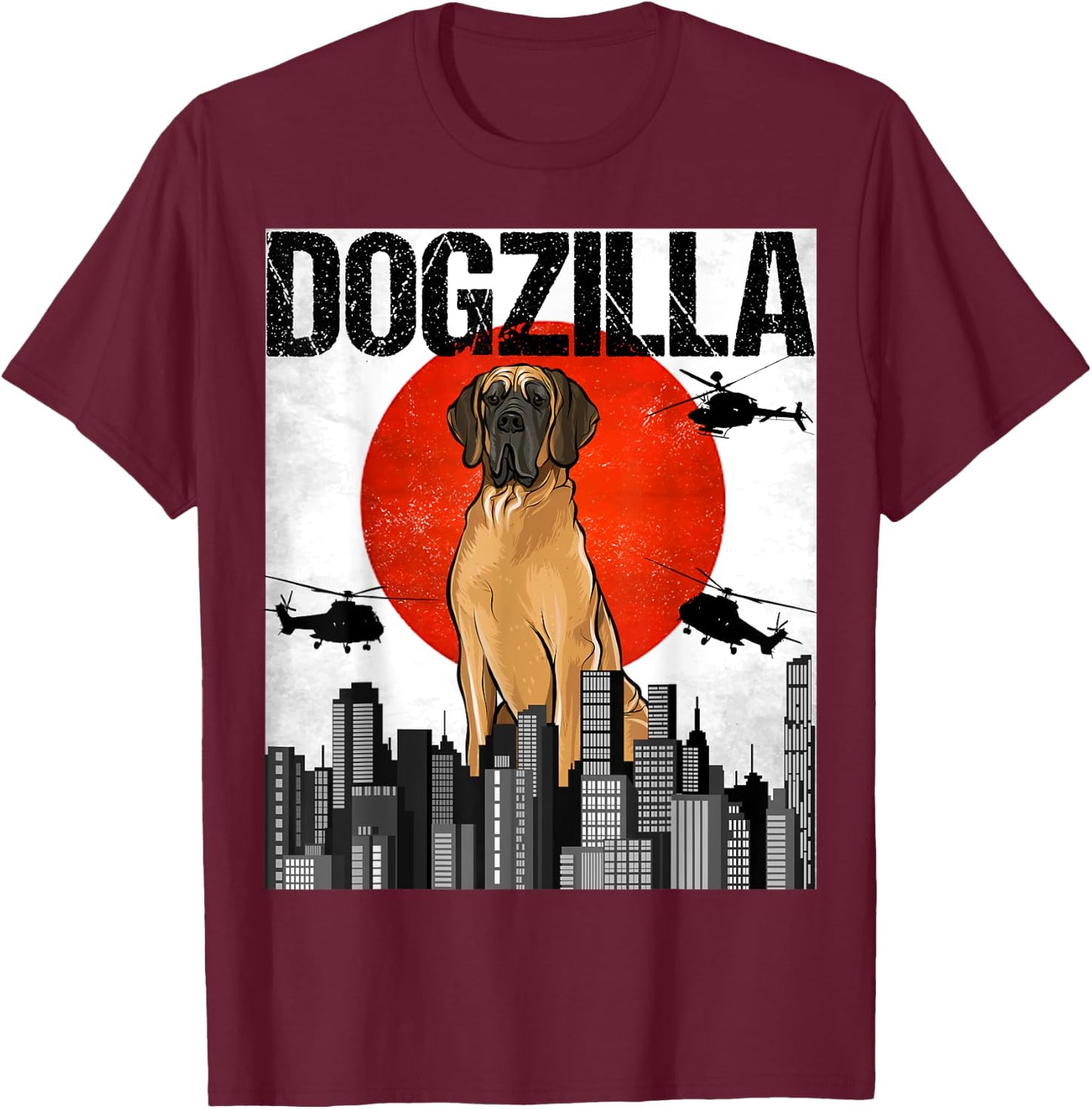 Funny Vintage Japanese Dogzilla Brown Great Dane T-Shirt - T-Shirt | Maroon
