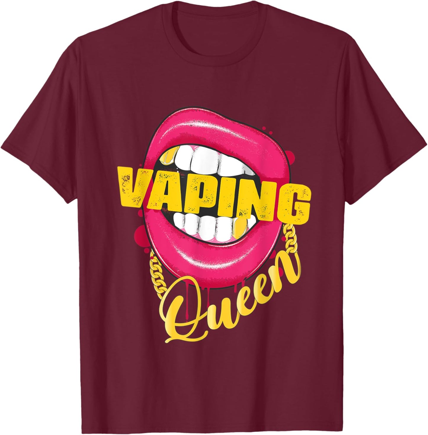 Vaping Queen Golden Necklace Vape woman T-Shirt - T-Shirt | Maroon