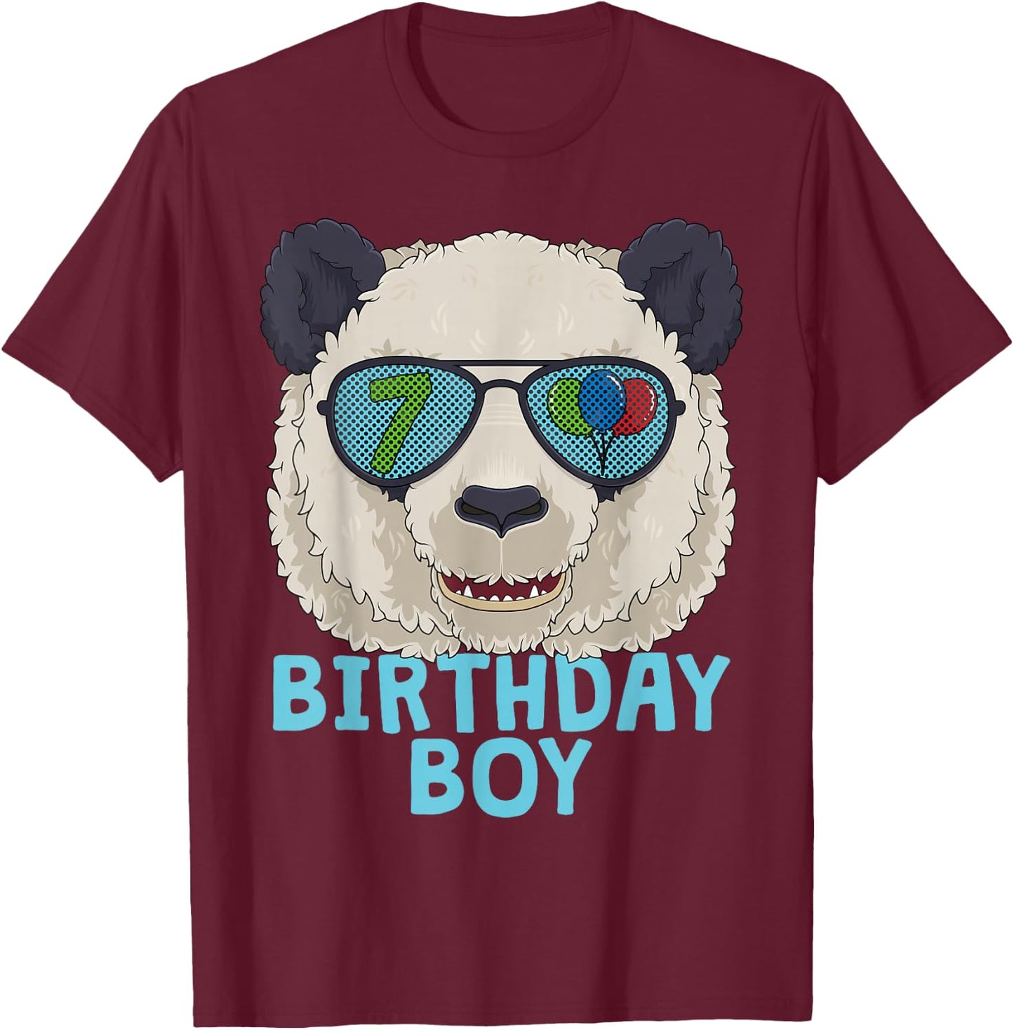 Panda 7th Birthday Boy T Sunglasses 7 Year Old Party T-Shirt - T-Shirt | Maroon