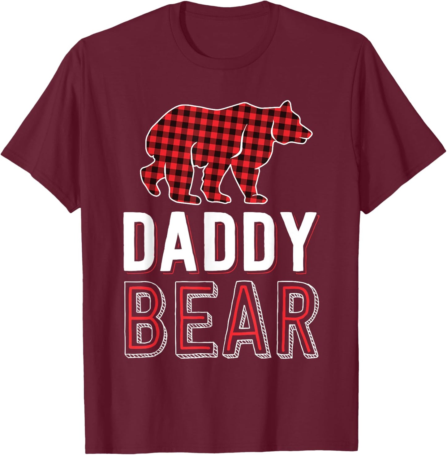 Daddy Bear Dad Red Buffalo Plaid Matching Family Christmas T-Shirt - T-Shirt | Maroon