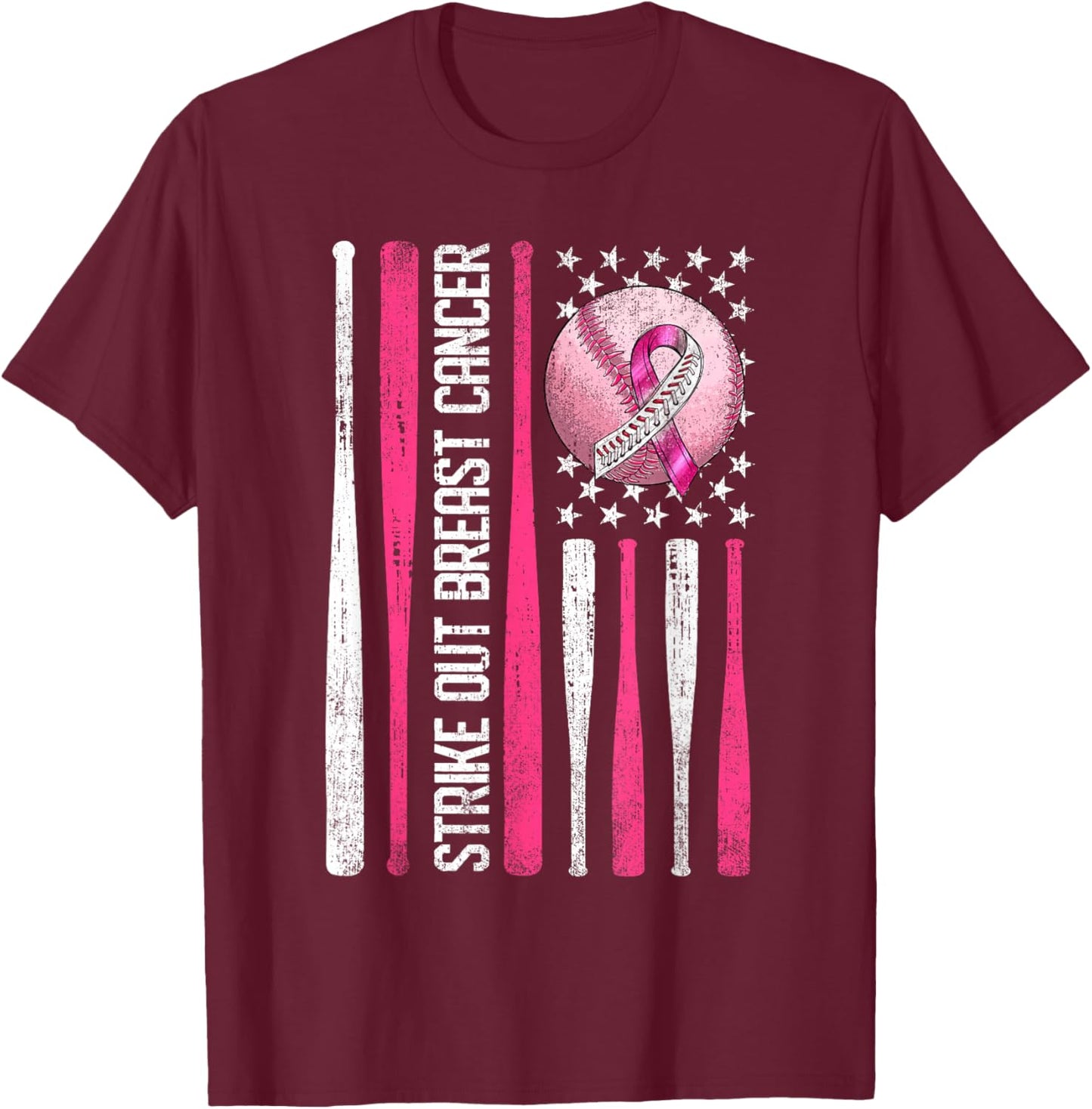 Strike Out Breast Cancer Baseball Fight Awareness Men Women T-Shirt - T-Shirt | Maroon