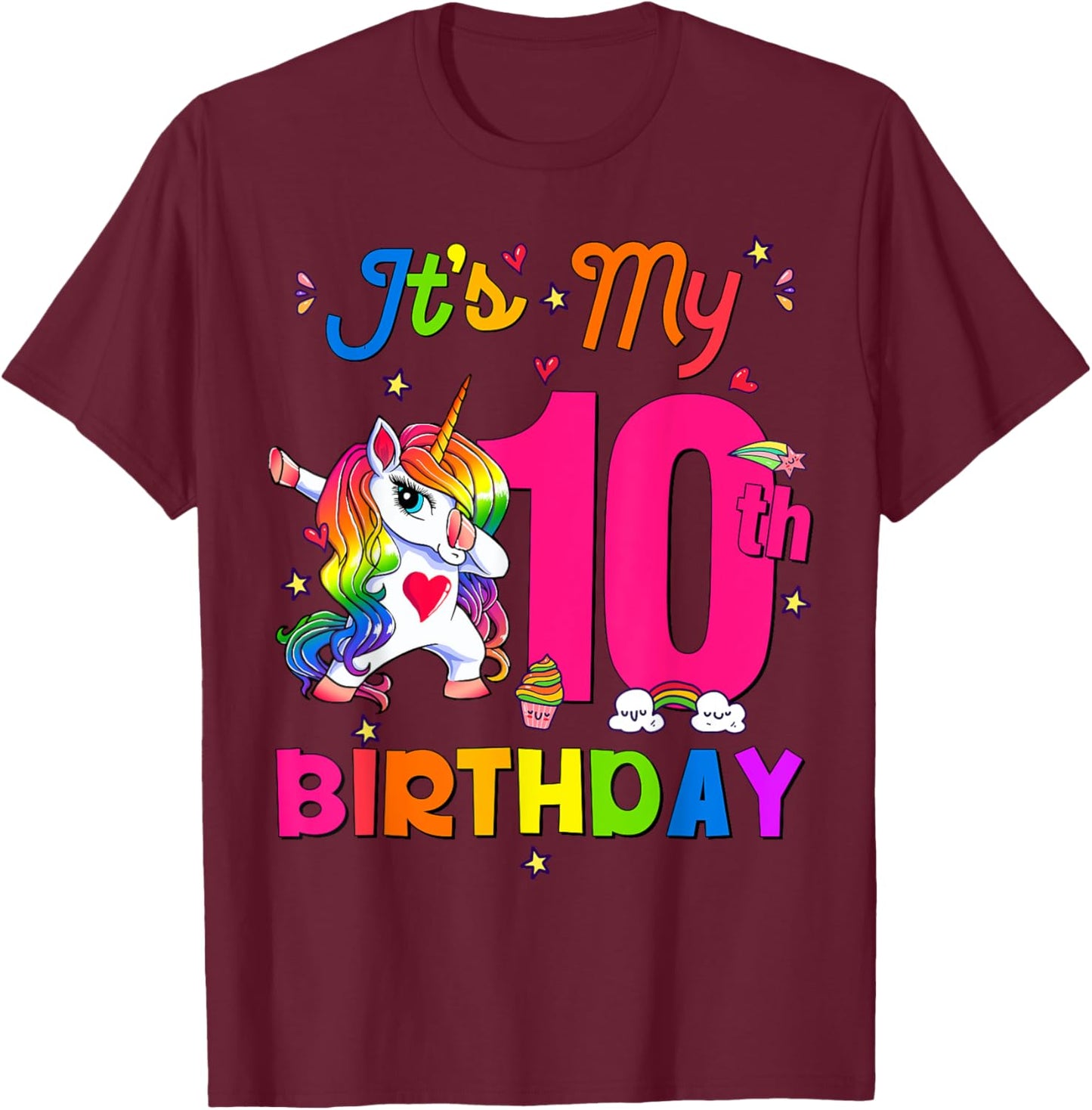 10 Years Old Unicorn It's My 10th Birthday Girl Party T-Shirt - T-Shirt | Maroon