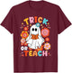 Groovy Halloween Trick or Teach Retro Floral Ghost Teacher Women Kids T-Shirt - T-Shirt | Maroon
