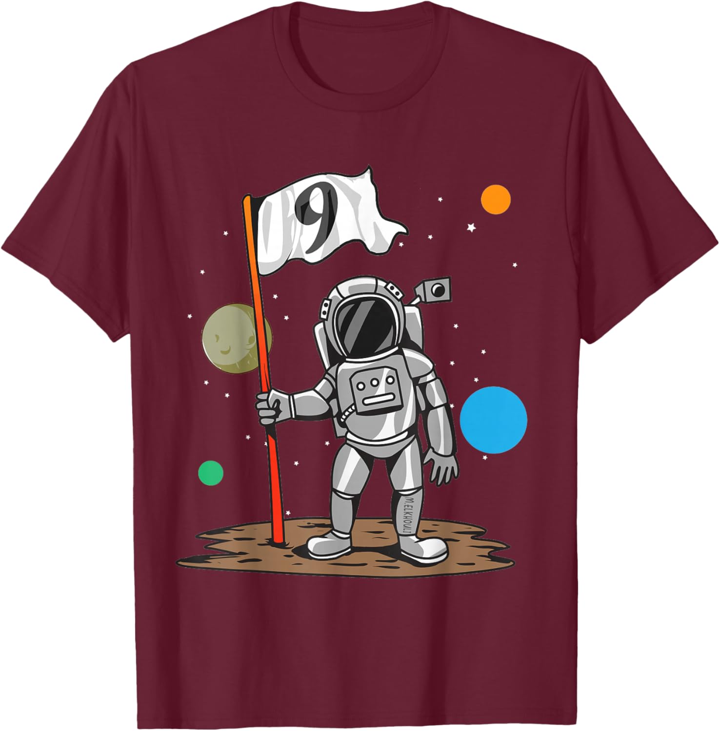 9th Birthday Party Outer Astrology | 9 Years Astronaut Space T-Shirt - T-Shirt | Maroon