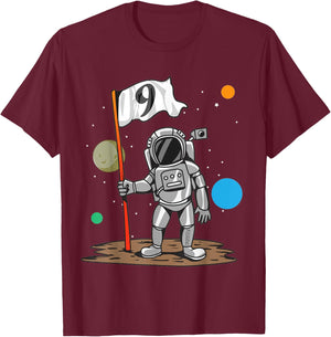 9th Birthday Party Outer Astrology | 9 Years Astronaut Space T-Shirt - T-Shirt | Maroon
