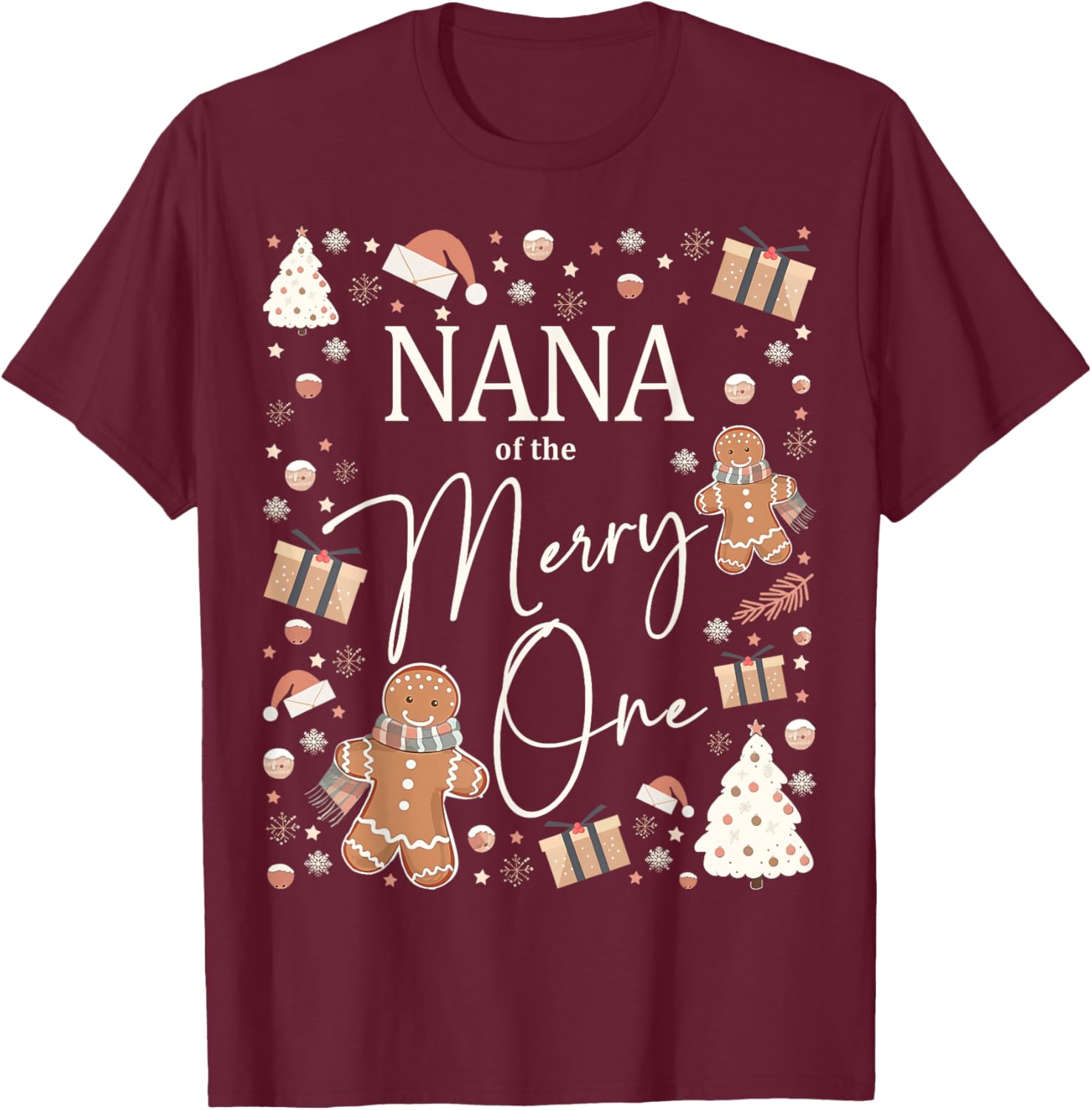 Nana of The Merry One Gingerbread Family's Fun at Christmas T-Shirt - T-Shirt | Maroon