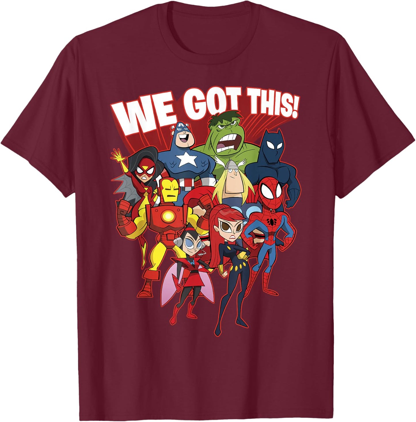 Marvel Avengers We Got This! Retro Cartoon Portrait T-Shirt - T-Shirt | Maroon