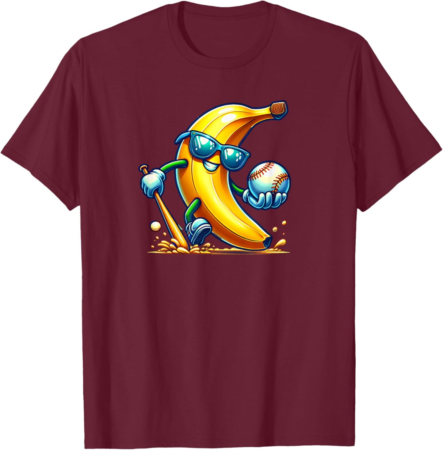 Banana Playing Baseball Fruit Lover Baseball Player T-Shirt - T-Shirt | Maroon