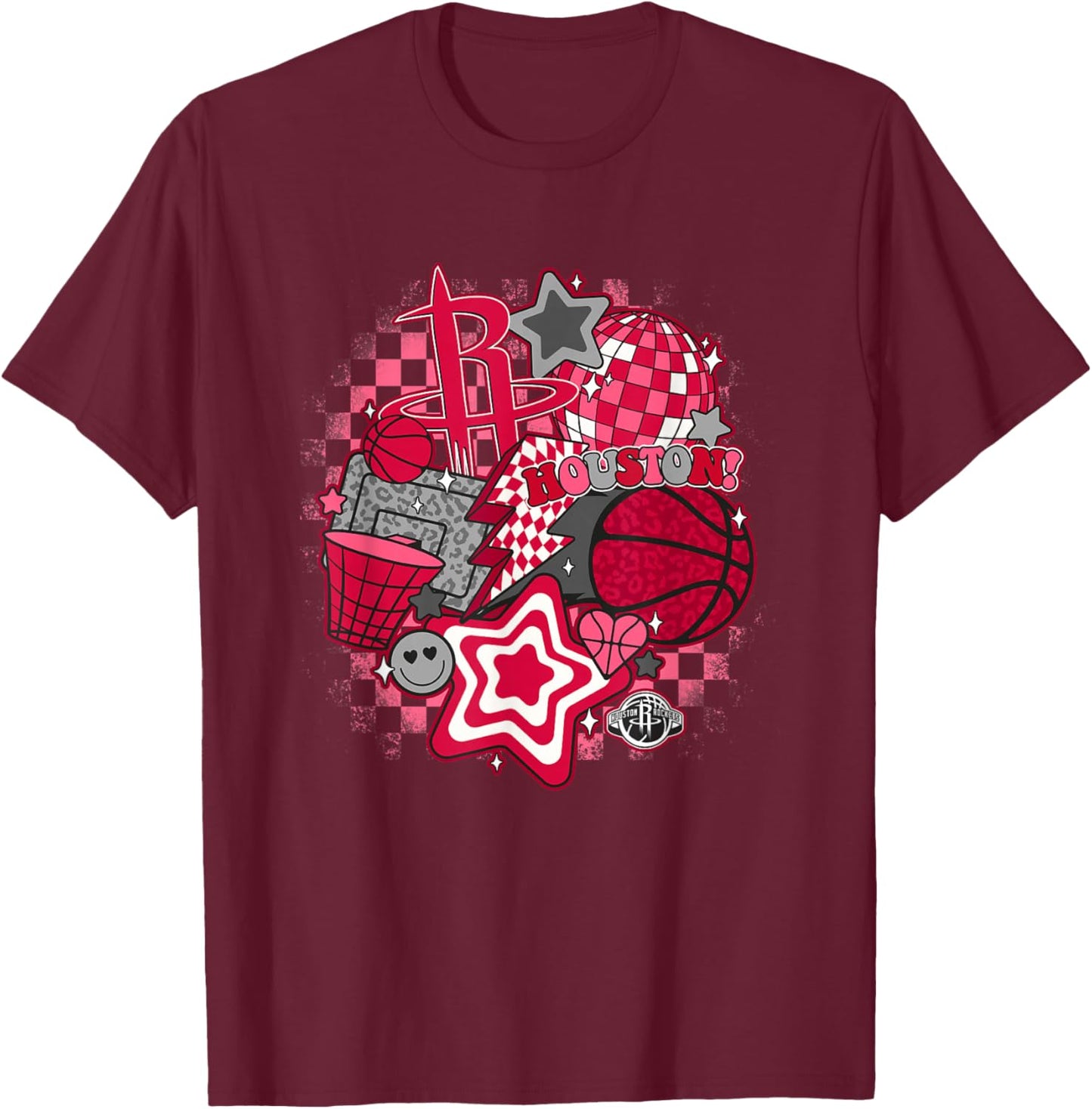 NBA Houston Rockets Psychedelic Basketball Collage T-Shirt - T-Shirt | Maroon